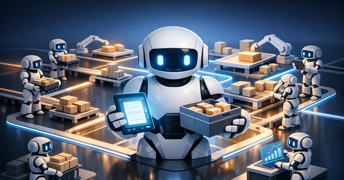 Enterprise finance and supply chain command center where AI agents move approvals, inventory, and forecasts through connected workflows