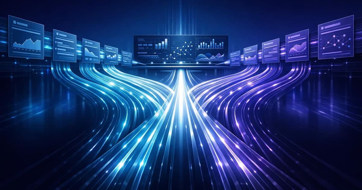Editorial comparison scene showing distinct AI model lanes, decision signals, and a calm control-room view of the LLM market