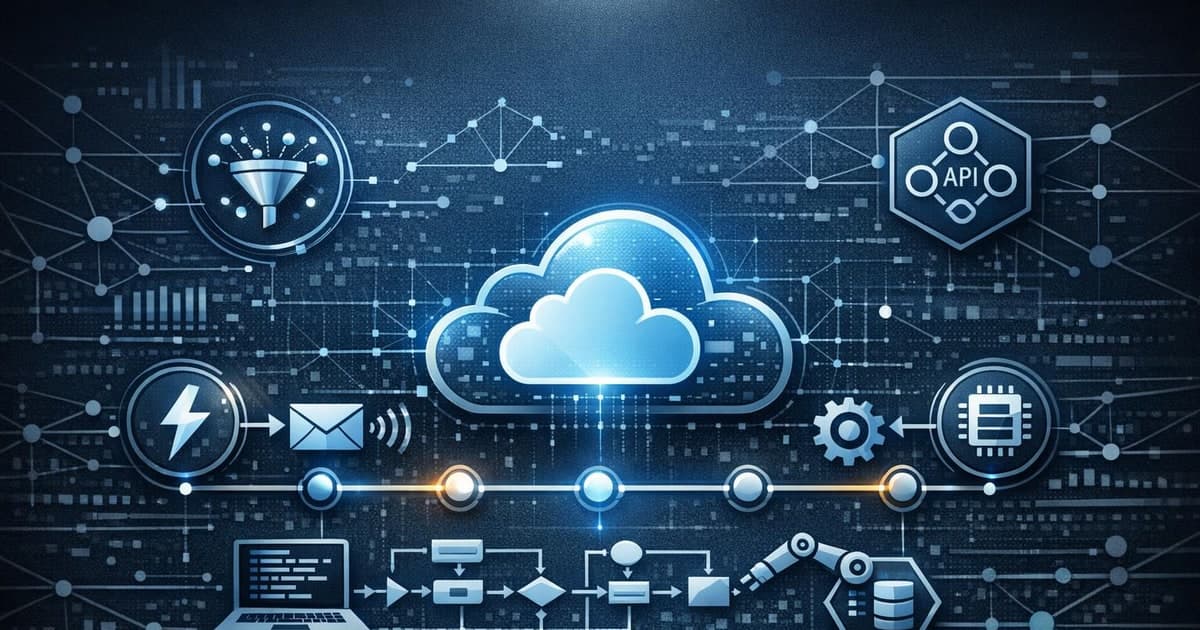 Automation timeline and code workflow graph showing scheduled AI routines running on cloud infrastructure with event and API trigger points