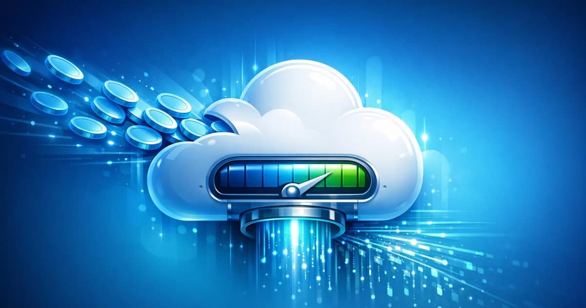 Financial dashboard with prepaid AI credits flowing into a cloud service meter