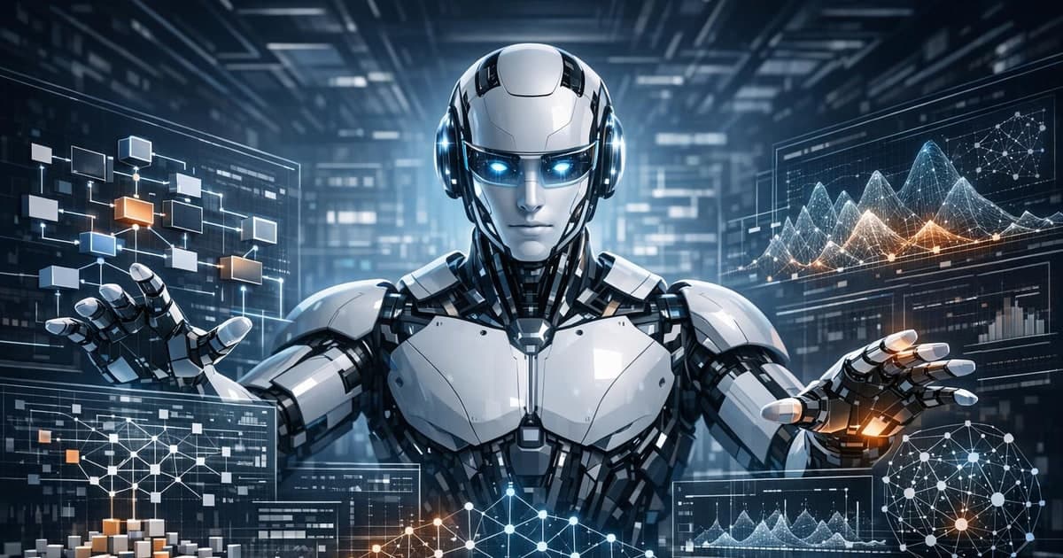 AI coding workspace with complex code graphs, visual analysis panels, and a highlighted model upgrade path