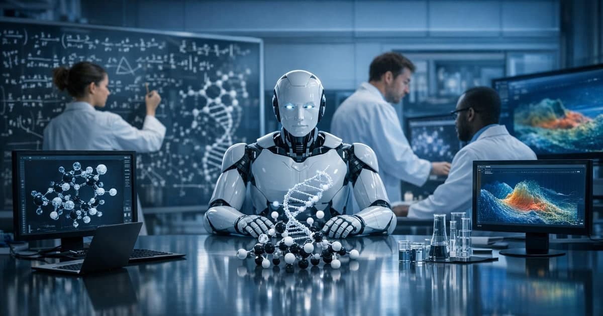 Scientific research workspace with AI-assisted analysis across biology physics and mathematics notebooks