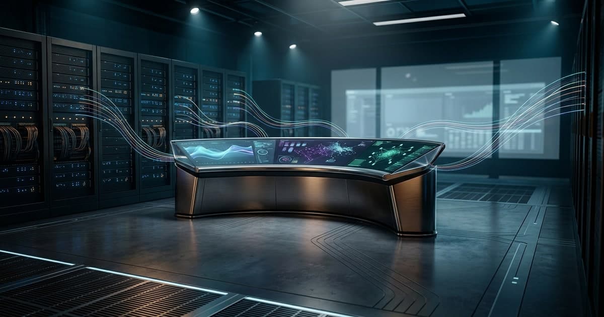 Enterprise data operations room with AI agent workflows connecting cloud analytics systems