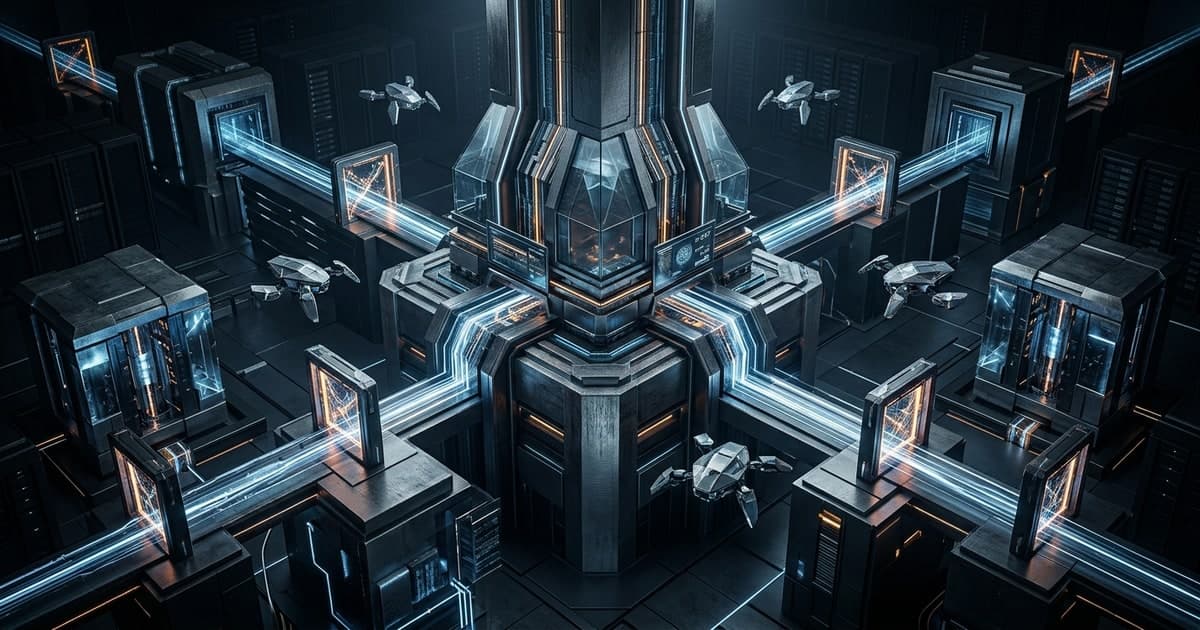 Enterprise AI security operations center visualizing governed data flows between autonomous agents and protected data stores