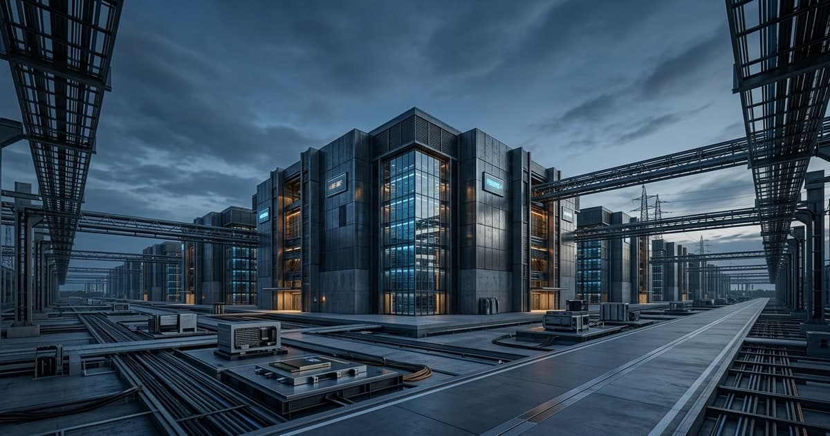 Hyperscale AI infrastructure scene with custom silicon, data center networking, and enterprise operations planning context