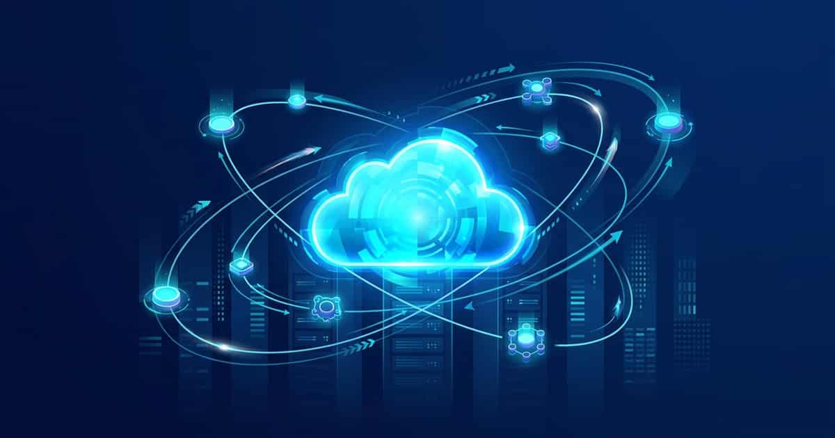 Illustration of a cloud platform merging with autonomous AI agents across developer tools