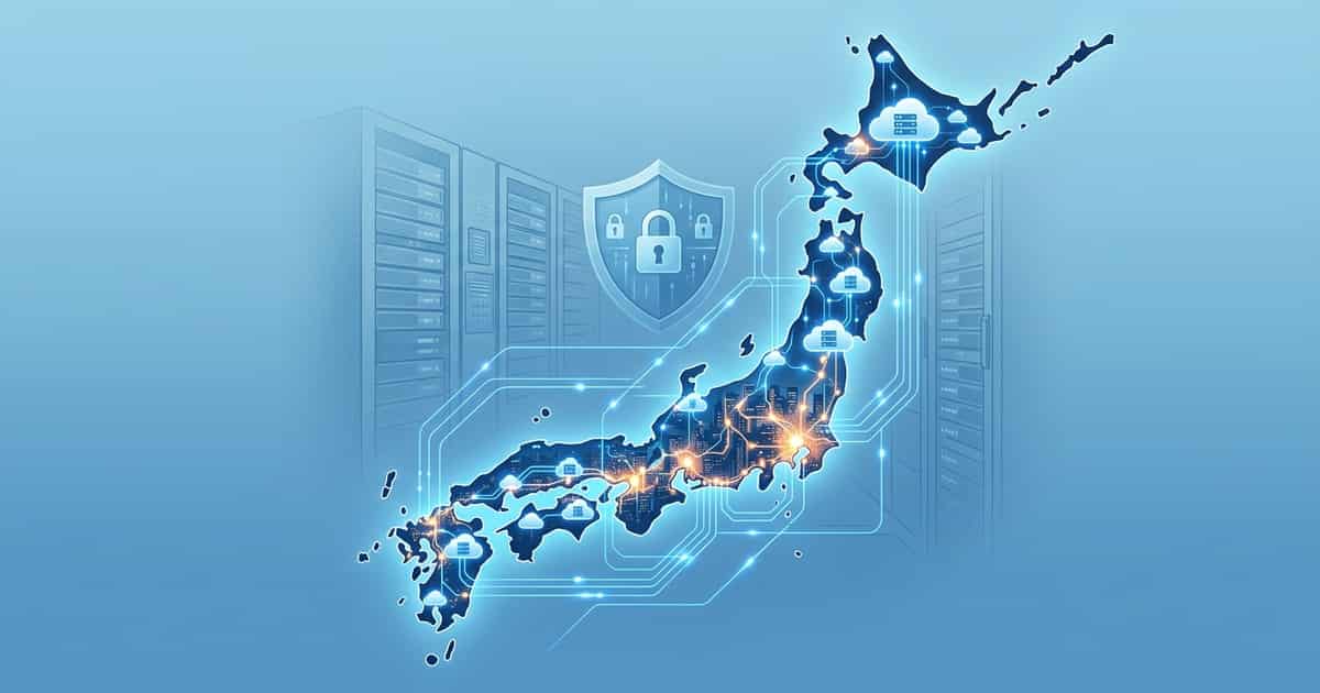 Illustration of AI infrastructure expansion across Japan with cloud nodes and connected cities